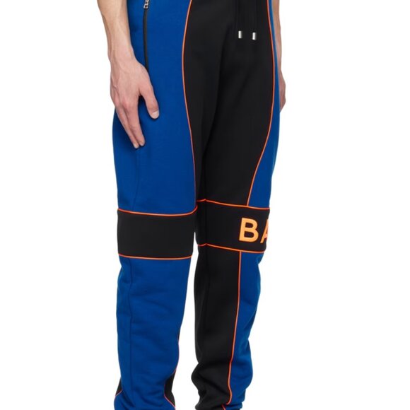 Balmain Black & Blue Paneled Joggers in Large - Picture 2 of 4